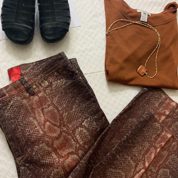 V Cristina Denim - Snakeskin print jeans cropped brown